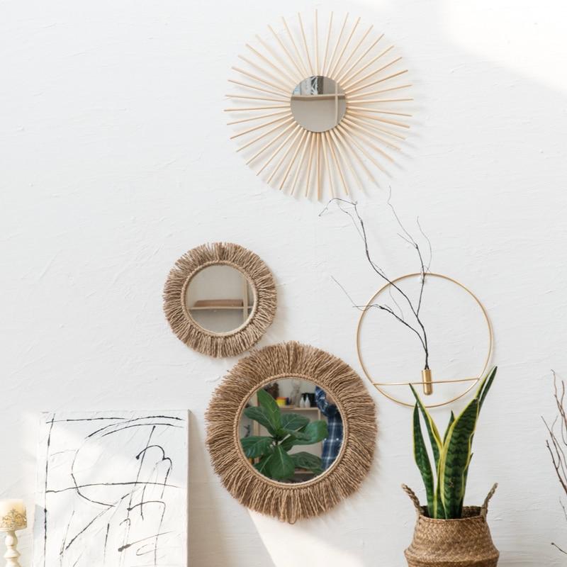 RusticGaze | Boho henneptouw decoratieve wandspiegel