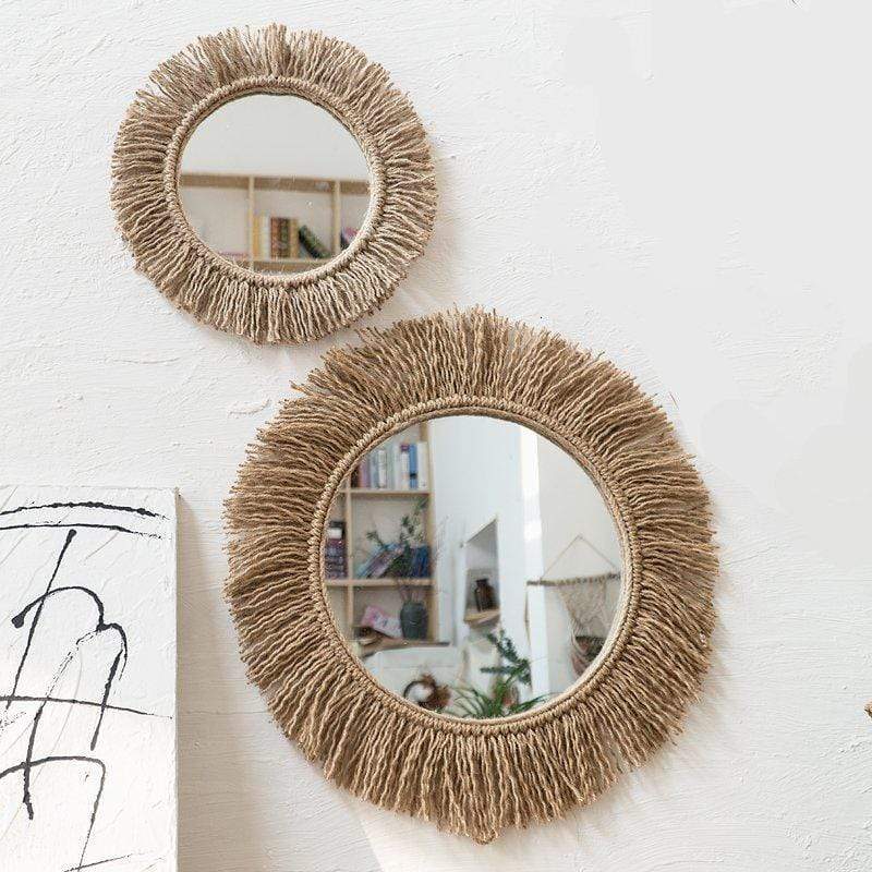 RusticGaze | Boho henneptouw decoratieve wandspiegel