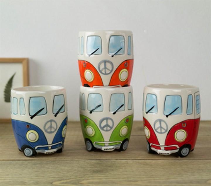 GroovyCup | Hippie Bus koffiemok – Retro camperbus theekopje, 330 ml keramische reismok voor warme dranken