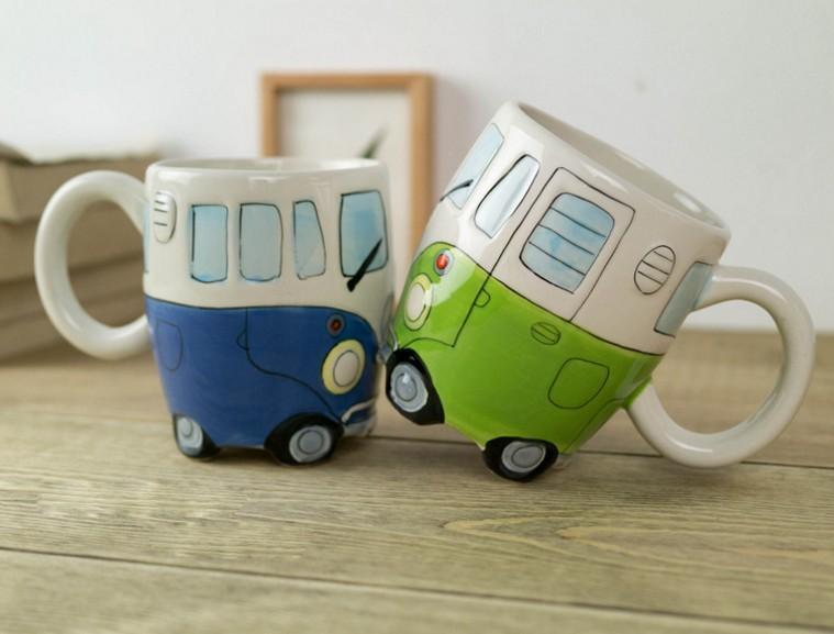 GroovyCup | Hippie Bus koffiemok – Retro camperbus theekopje, 330 ml keramische reismok voor warme dranken