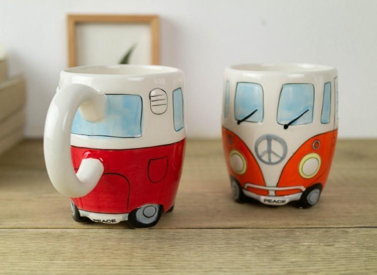 GroovyCup | Hippie Bus koffiemok – Retro camperbus theekopje, 330 ml keramische reismok voor warme dranken