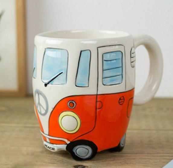 GroovyCup | Hippie Bus koffiemok – Retro camperbus theekopje, 330 ml keramische reismok voor warme dranken