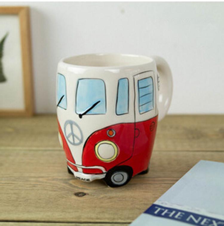 GroovyCup | Hippie Bus koffiemok – Retro camperbus theekopje, 330 ml keramische reismok voor warme dranken