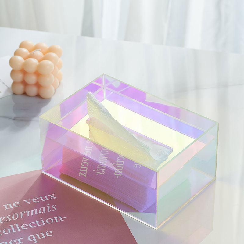 HoloBox | Iriserende Acryl Tissue Box - Decoratieve Moderne Tissue Houder, Stijlvolle Badkamer & Woondecoratie