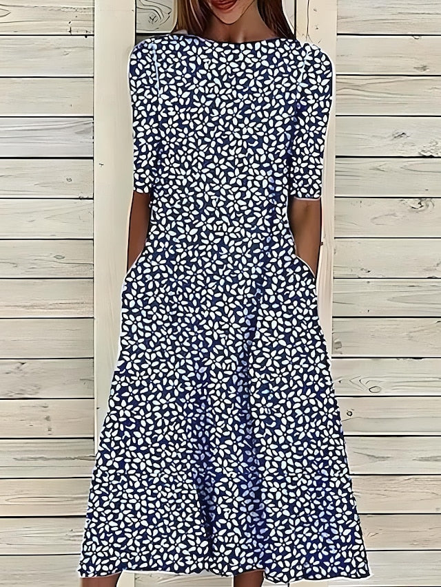 Zalia | Bloemenprint midi-jurk voor dames – Elegante, casual zomerjurk